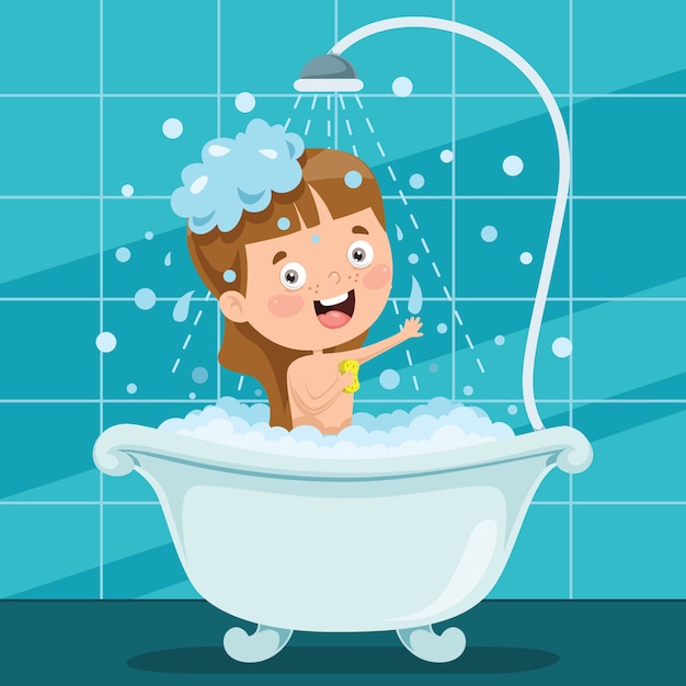 Funny little kid having bath