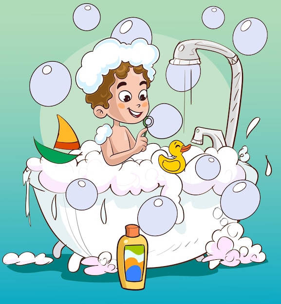 Funny Little Kid Having Bath