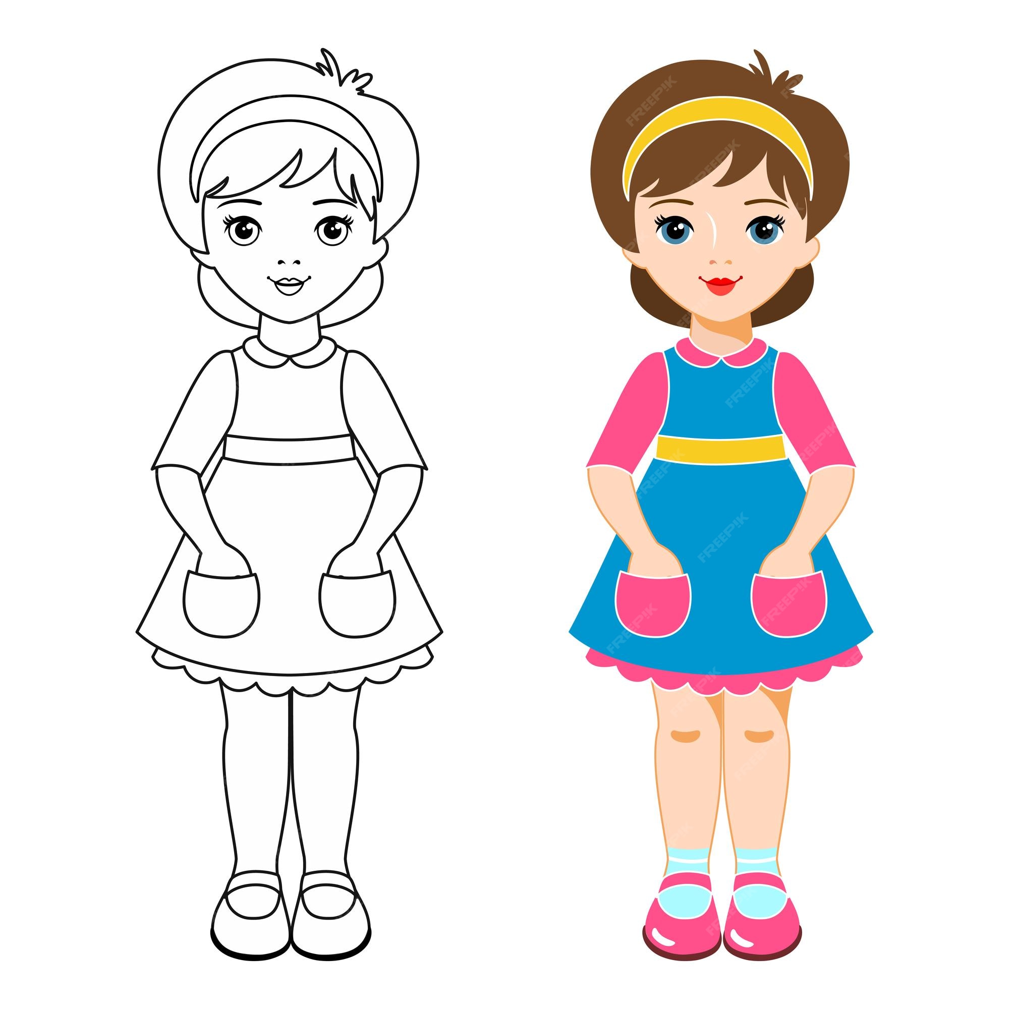 Premium Vector | Funny Little Paper Doll Girl Cartoon Vector Illustration