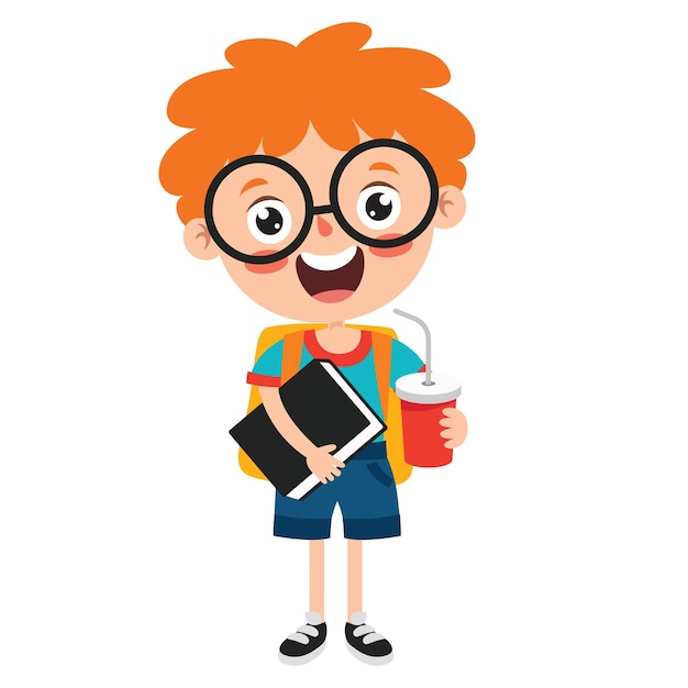 Vector funny little school kid character