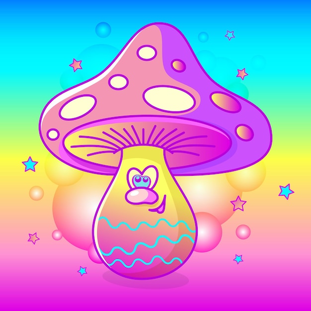 Funny magic mushroom fly agaric. Vivid psychedelic hallucinations. Vector illustration