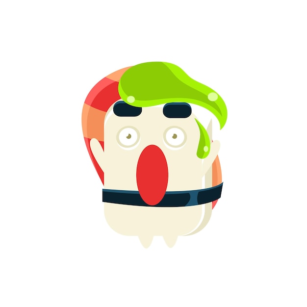 Funny maki sushi character with wasabi drop on the head