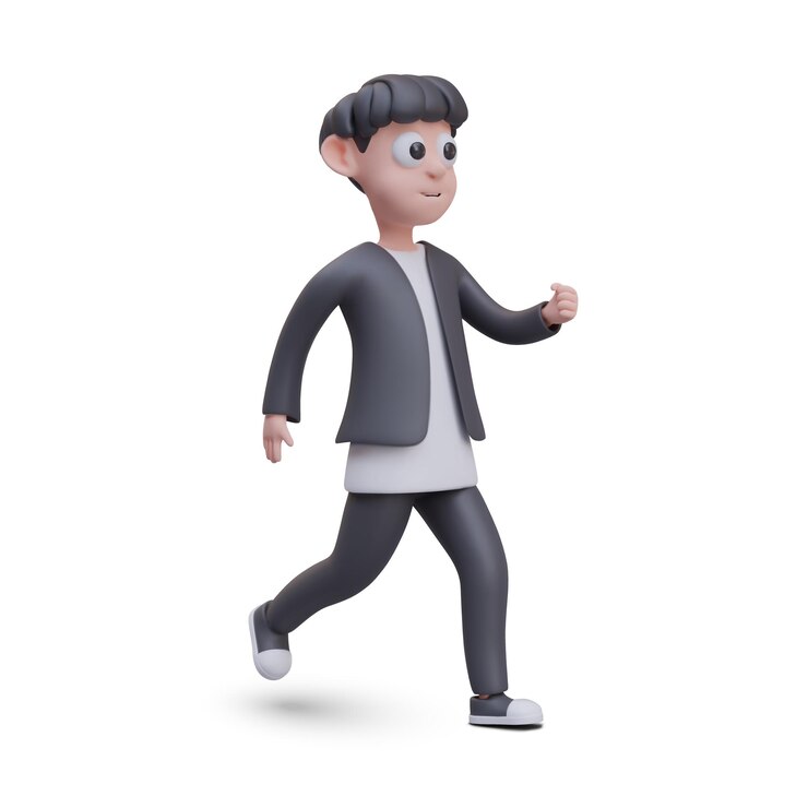 Vector 黒い服を着た面白い男性が急いでいます若い男性が走っています
