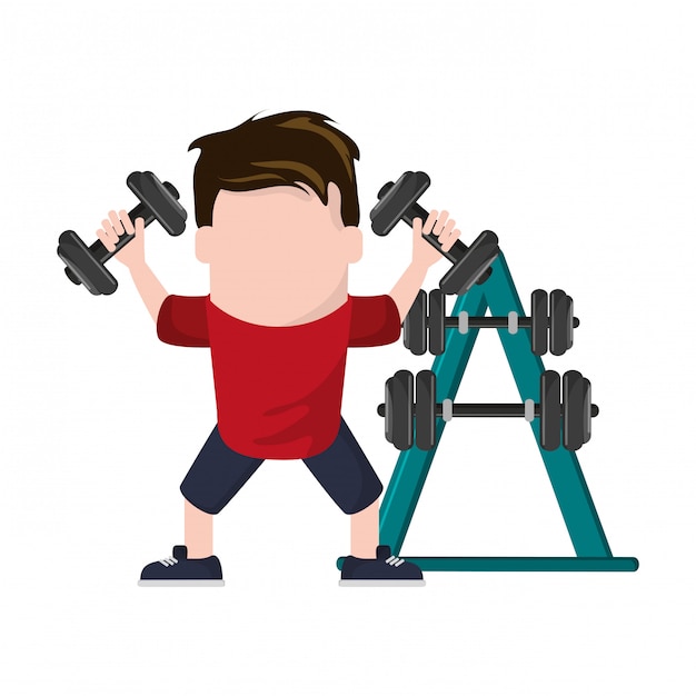 Funny man avatar with dumbbells