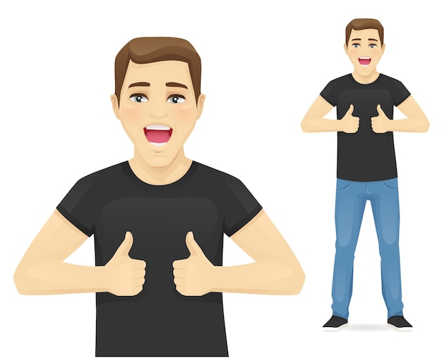 Funny man showing thumb up gesture vector illustration