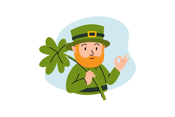 Vector funny man wearing a green hat carrying a clover illustration for st patricks day irish holiday