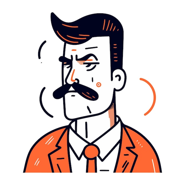 Vector funny man with mustache vector illustration in doodle style