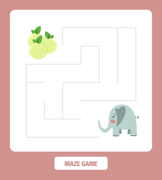 Funny maze Puzzle for children Labyrinth Elephant in cartoon style