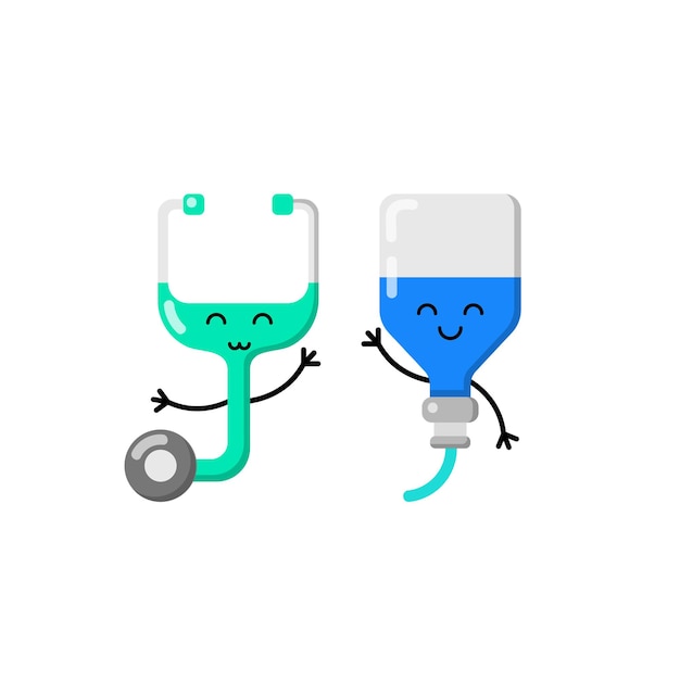 Vector funny medicine in modern style kawaii, drip and stethoscope, cartoon medicine, treating the sick.