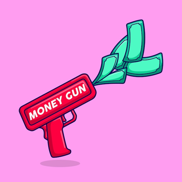 Вектор Смешной денежный пистолет векторная иллюстрация богатый мультфильм