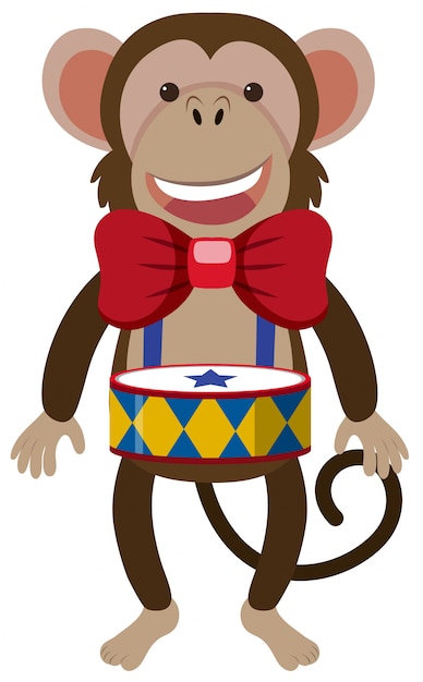 Смешная обезьяна с маленьким барабаном