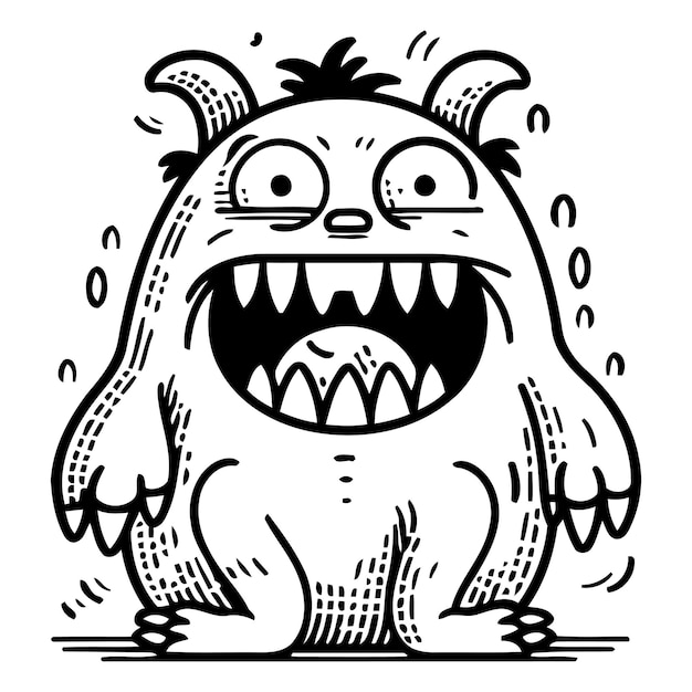 Vector funny monster character vector illustration in doodle style