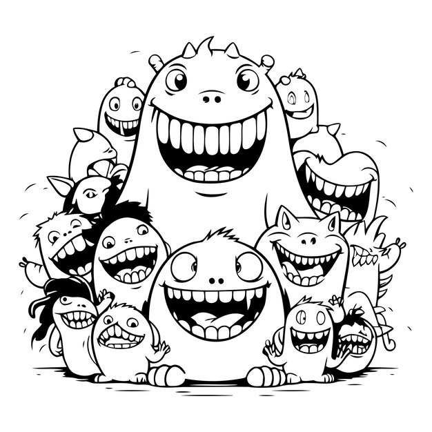 Funny monster group cartoon vector illustration of funny monster group