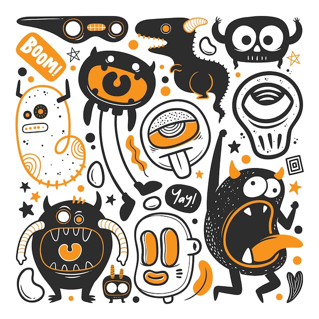 Funny Monster  Hand Drawn Doodle Vector