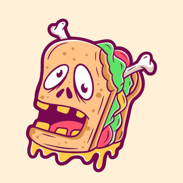 Funny monster sandwich cartoon illustration