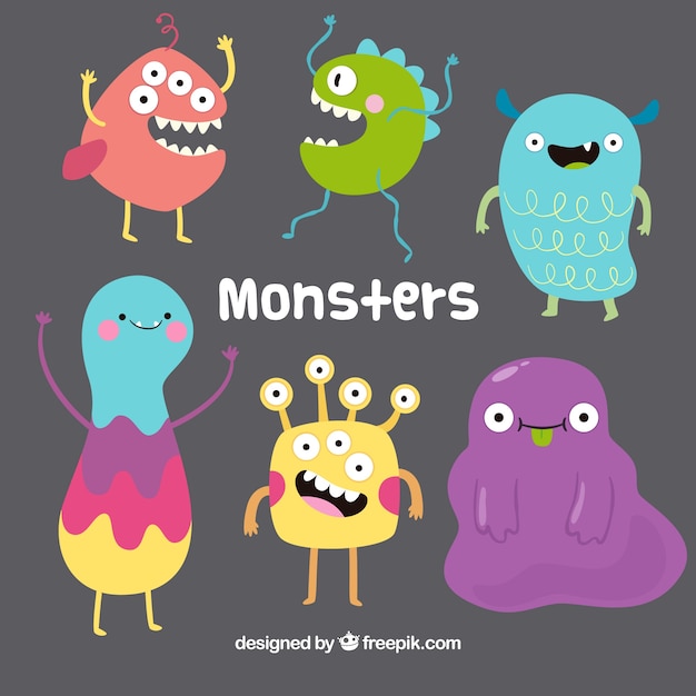 Funny monsters collection in hand drawn style