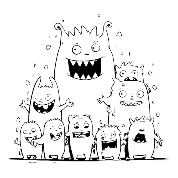 Vector funny monsters of a group of cartoon monsters