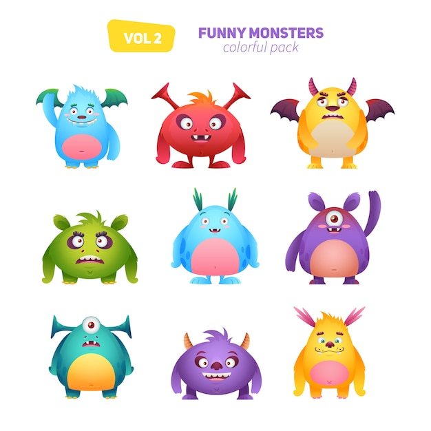 Funny monsters set isolated on background