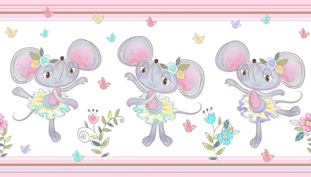 funny mouse dancing seamless border 