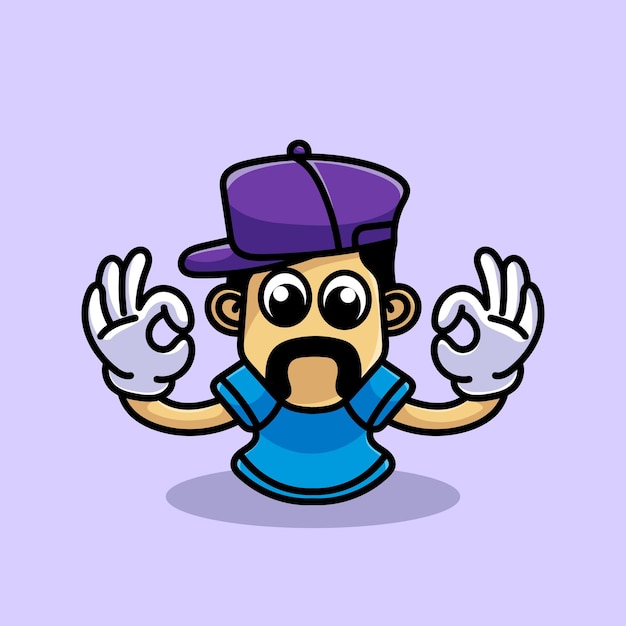 Funny mustache man character cartoon mascot flat design