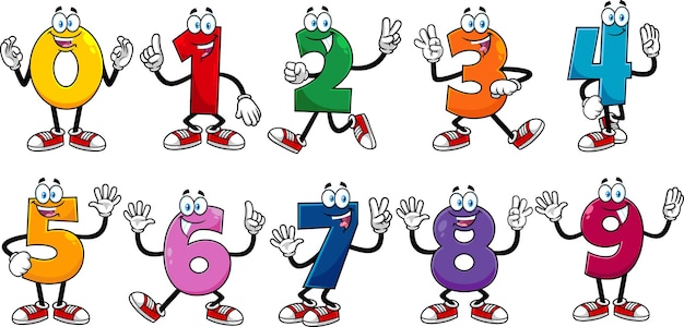 Funny Number Cartoon Character Vector Collection Set