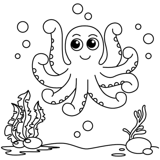 Vector funny octopus cartoon vector coloring page