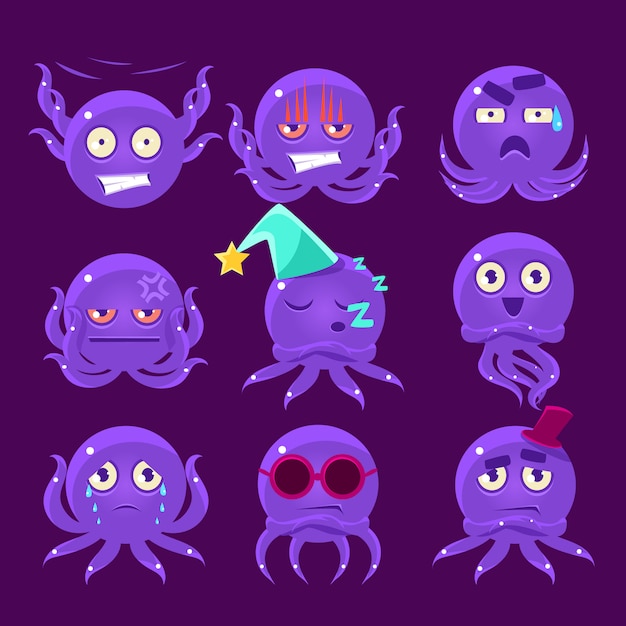 Set di emoji personaggio divertente polpo