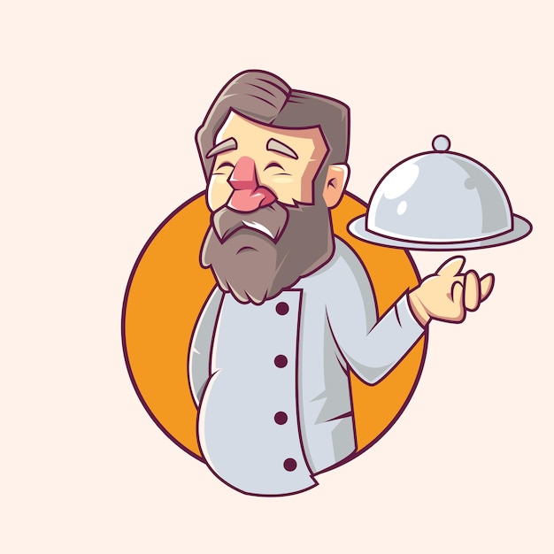 Funny old chef mascot illustration