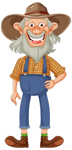 Vettore personaggio dei cartoni animati divertente vecchio contadino
