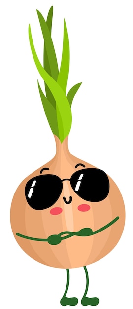 Funny onion mascot with sunglasses