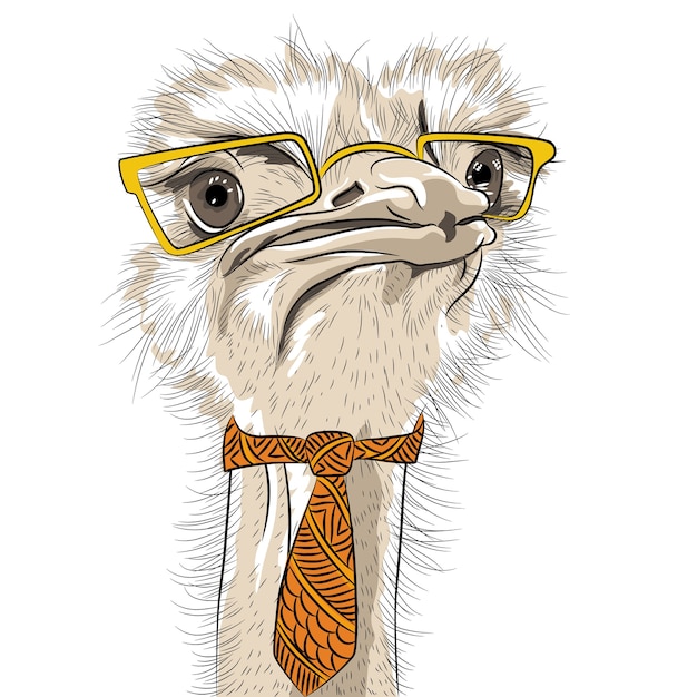 funny Ostrich Bird hipster in yellow eyeglasses and tie