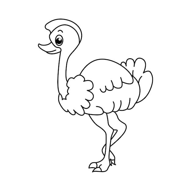 Funny ostrich cartoon characters vector illustration For kids coloring book