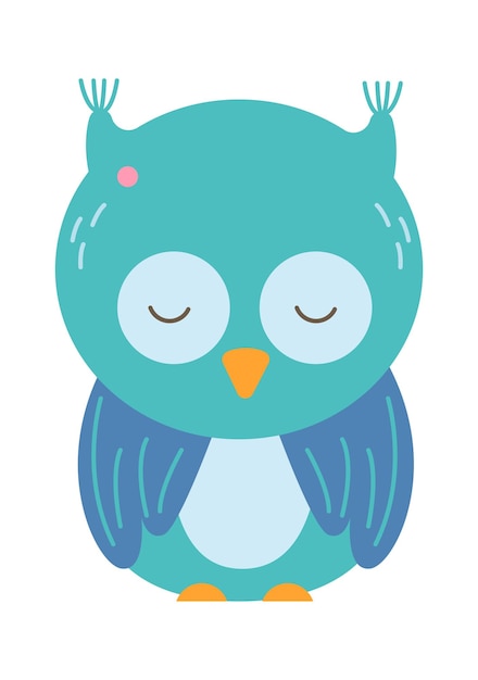 Funny owl flat icon Sleeping bird