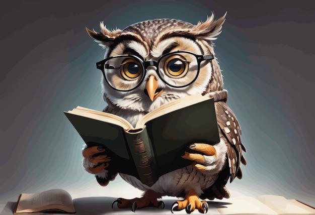 funny owl reading a book funny owl reading a book illustration of book owl holding a bird