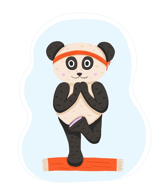 Funny panda bear in yoga pose Vector illustration in cartoon style