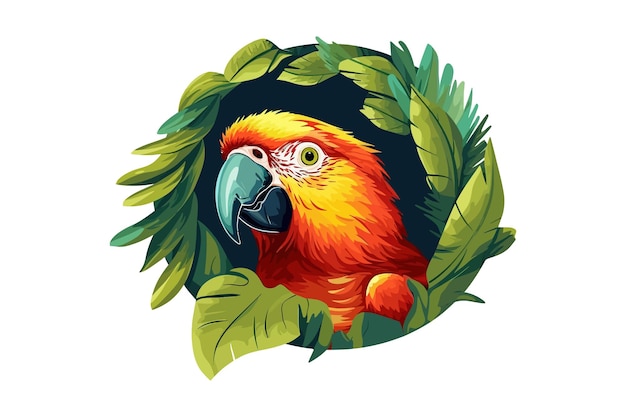 Funny parrot peeping spying isolated on background Cartoon vector illustration