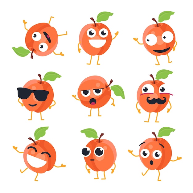 Vector funny peach  vector isolated cartoon emoticons