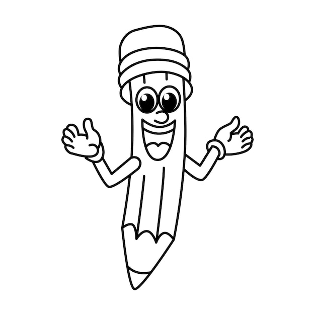 Funny pencil cartoon characters with cute face vector illustration For kids coloring book