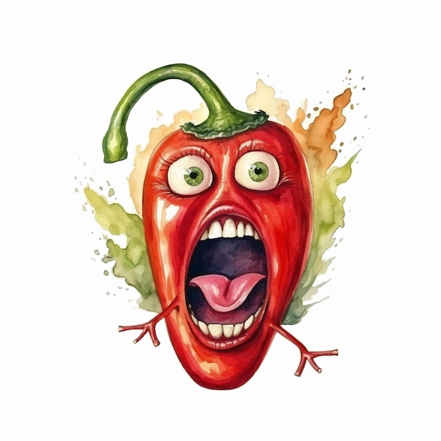 Funny pepper mascot watercolor paint