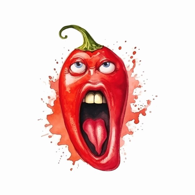 Funny pepper mascot watercolor paint