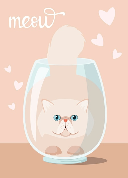 유리 꽃병 엽서 만화 디자인에 재미 있는 페르시아 고양이