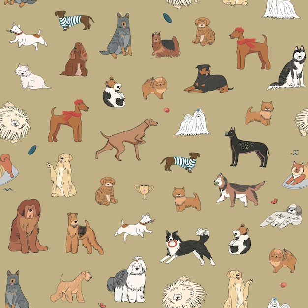 Vector funny pet dog vector seamless pattern