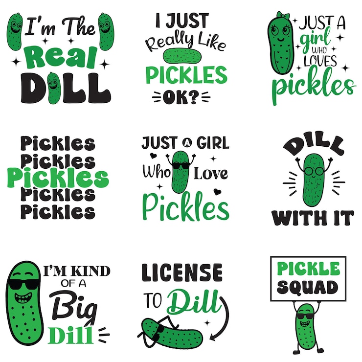 Vector funny pickle quotes and sayings pickles tshirt vector pickled cucumber illustration