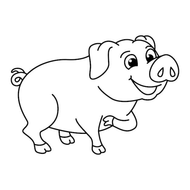 Vector funny pig cartoon vector coloring page