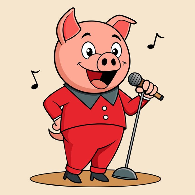 Funny pig porcino disegnato a mano piatto elegante mascotte personaggio di cartone animato disegno adesivo icon concept