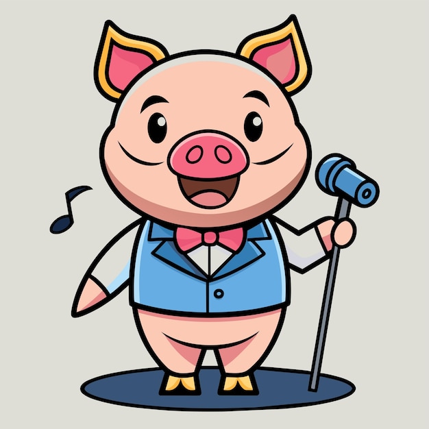 Vector funny pig swine hand drawn flat stylish mascot cartoon character drawing sticker icon concept