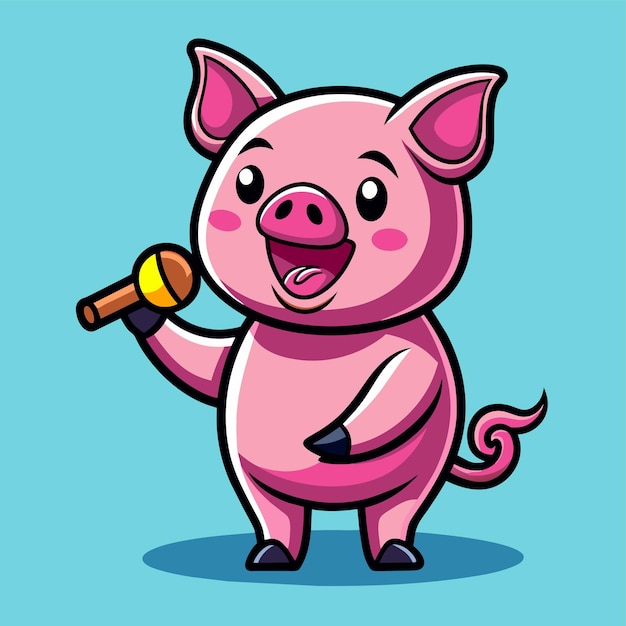 Vettore funny pig porcino disegnato a mano piatto elegante mascotte personaggio di cartone animato disegno adesivo icon concept