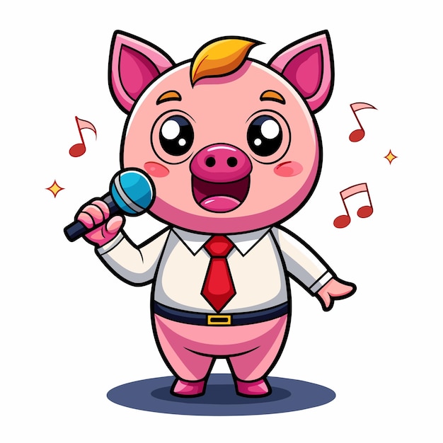 Вектор Забавная свинья свинья вручную нарисованная плоская стильная талисман мультфильмный персонаж рисует наклейку иконка концепция
