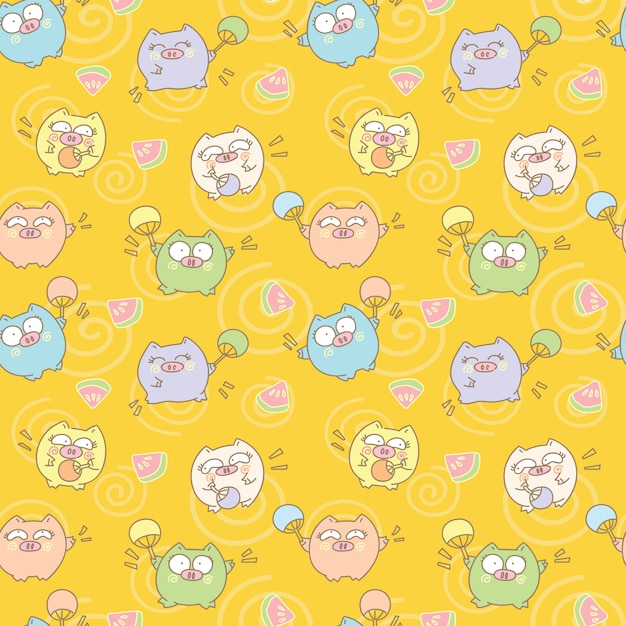 Funny pig and watermelon seamless pattern background