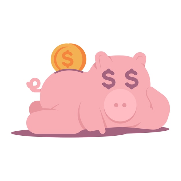 Funny piggy bank vector cartoon character isolated on a white background